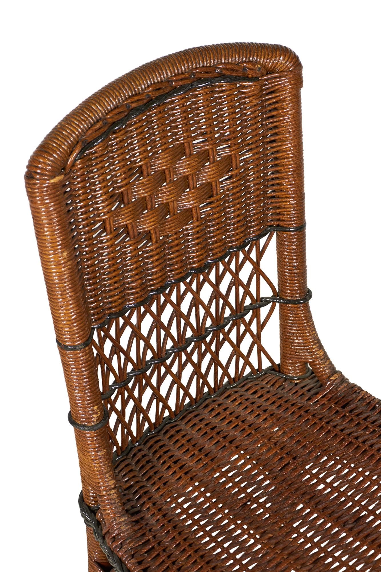 18 American Art Deco Style Brown and Green Wicker Side Chairs 4