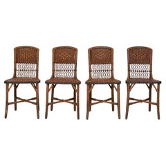 18 American Art Deco Style Brown and Green Wicker Side Chairs