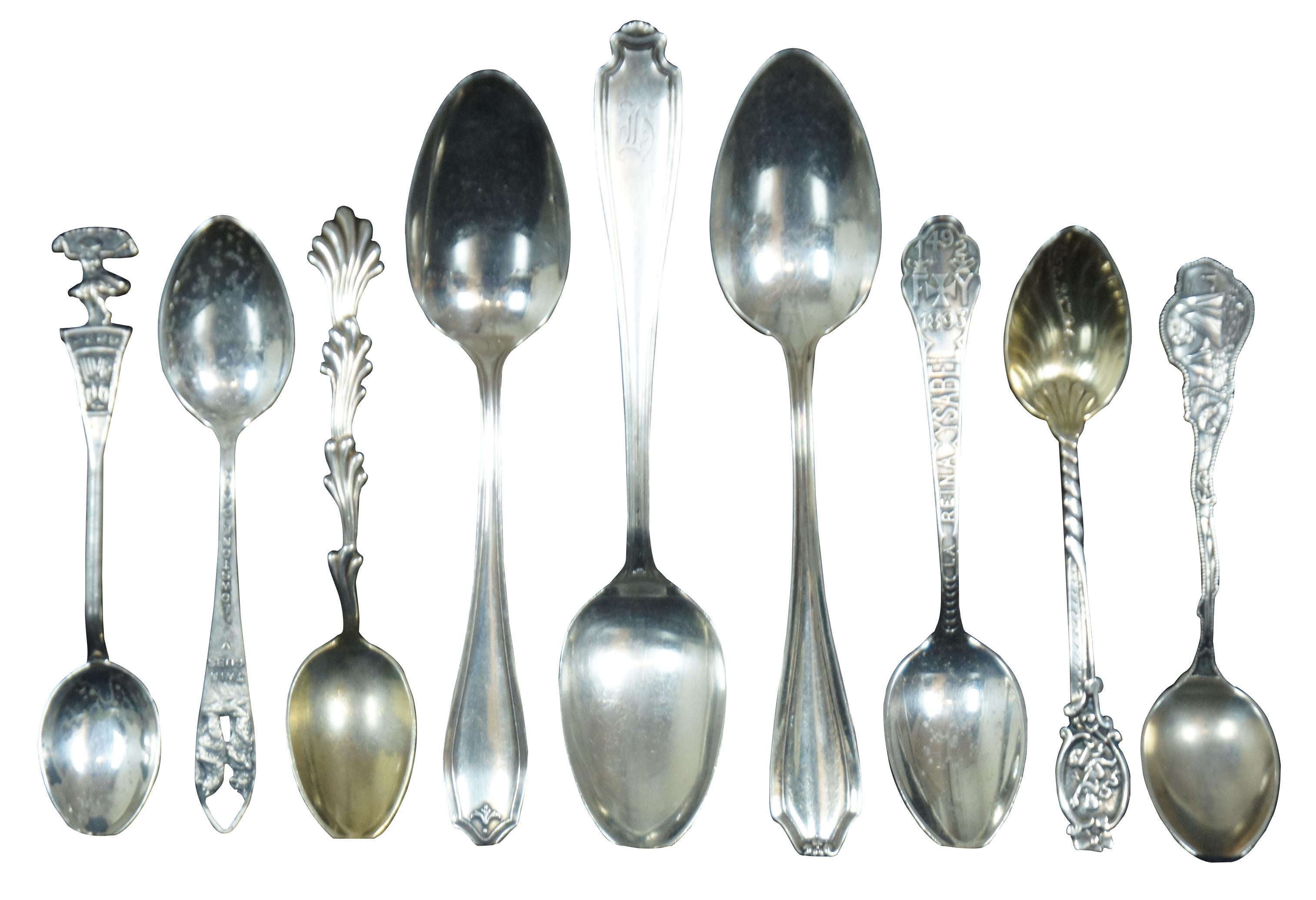18 Antique Sterling Silver Souvenir Tea Serving Demitasse Spoons Spreader 347g In Good Condition For Sale In Dayton, OH