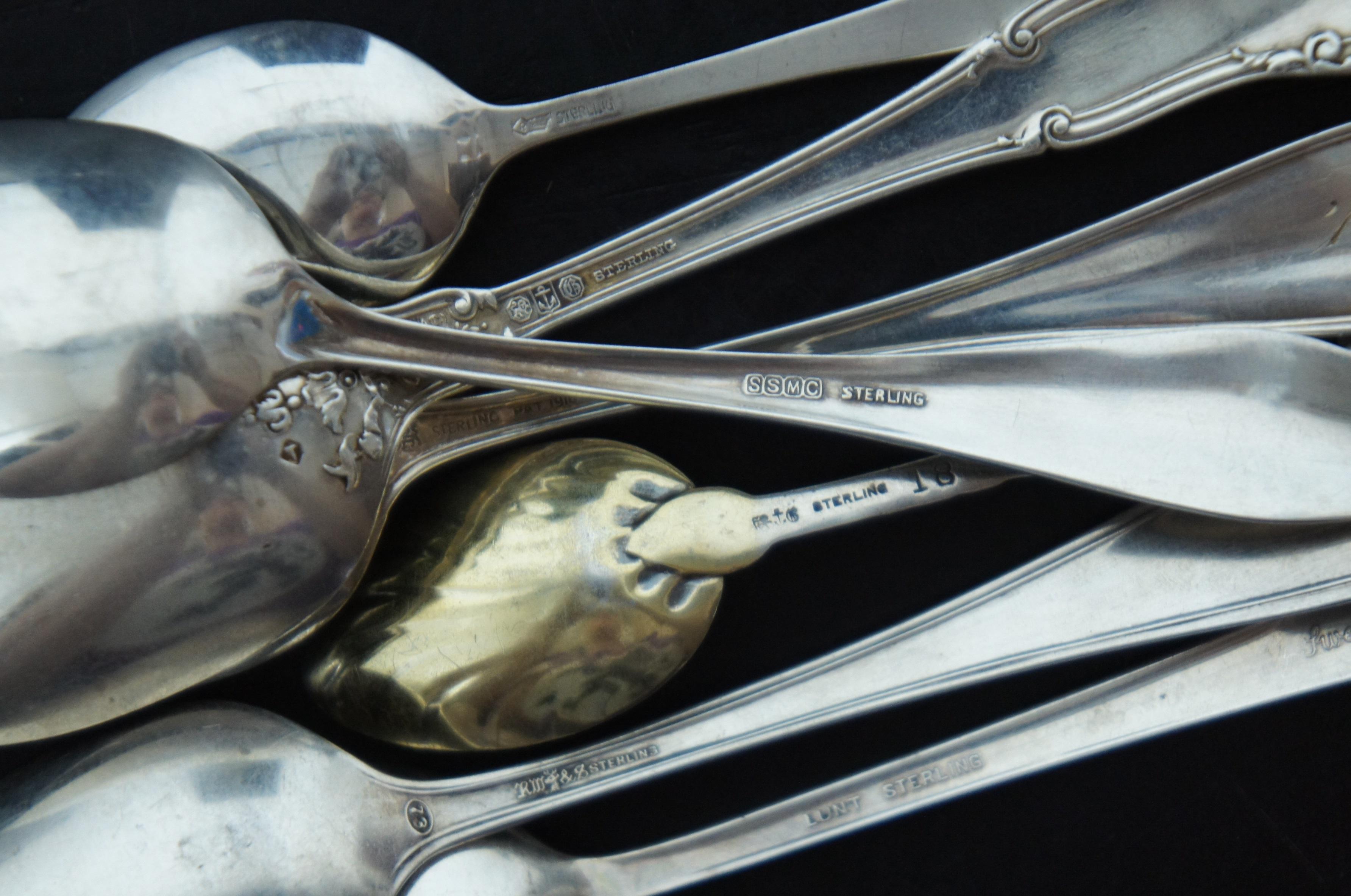 18 Antique Sterling Silver Souvenir Tea Serving Demitasse Spoons Spreader 347g For Sale 3