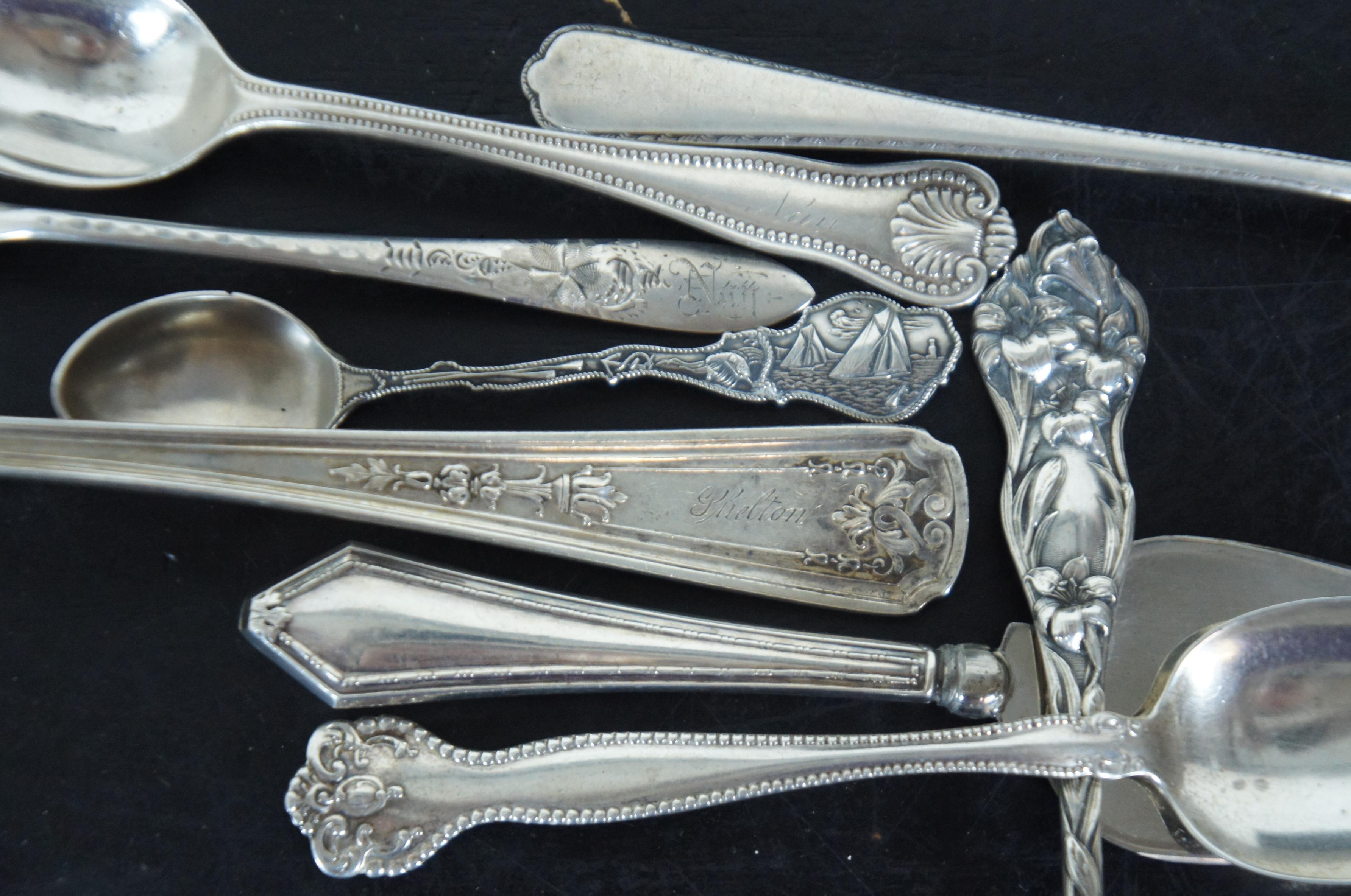 18 Antique Sterling Silver Souvenir Tea Serving Demitasse Spoons Spreader 347g For Sale 4
