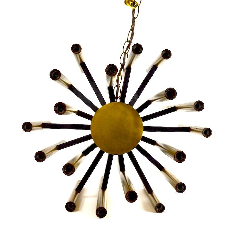 18-Arm 36-Light Brass and Black Spoke Chandelier Attributed to Sciolari 12