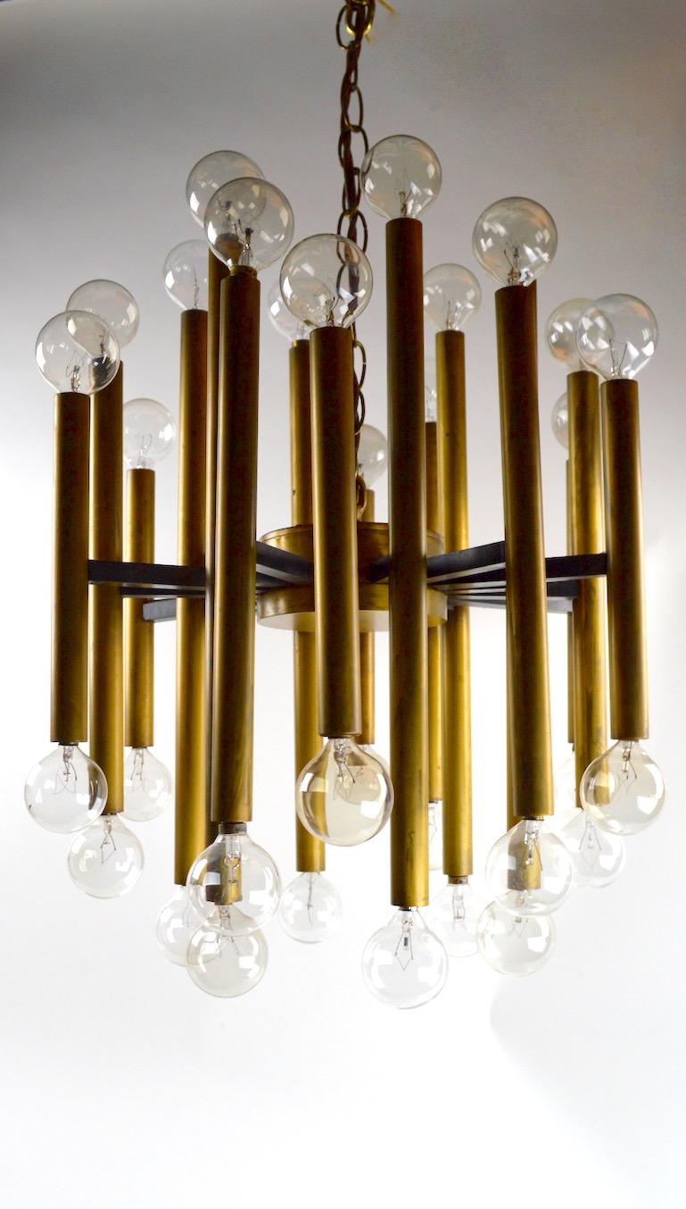 American 18-Arm 36-Light Brass and Black Spoke Chandelier Attributed to Sciolari