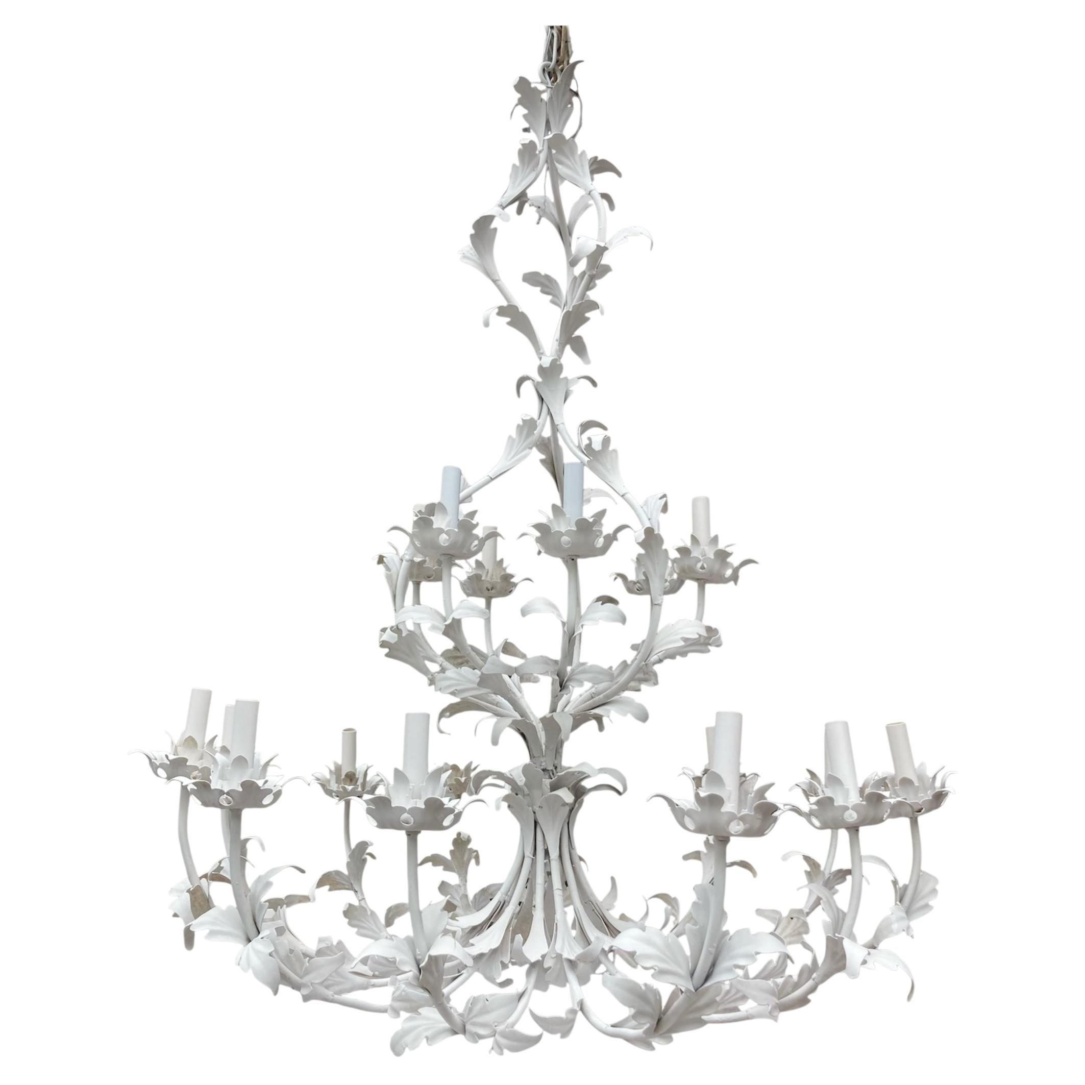 18 Arm Italian Chandelier, Hand-Crafted Metal, Mid-Century Modern