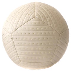 18"Ø Banded Studded Round Ball Ottoman in Cream Leather and Brass by Moses Nadel