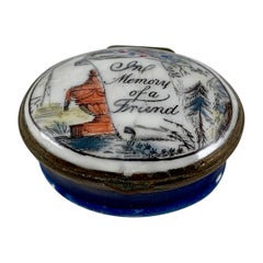 Antique 18-C English Bilston Battersea Enamel Memento Mori, Memory of a Friend Snuff Box