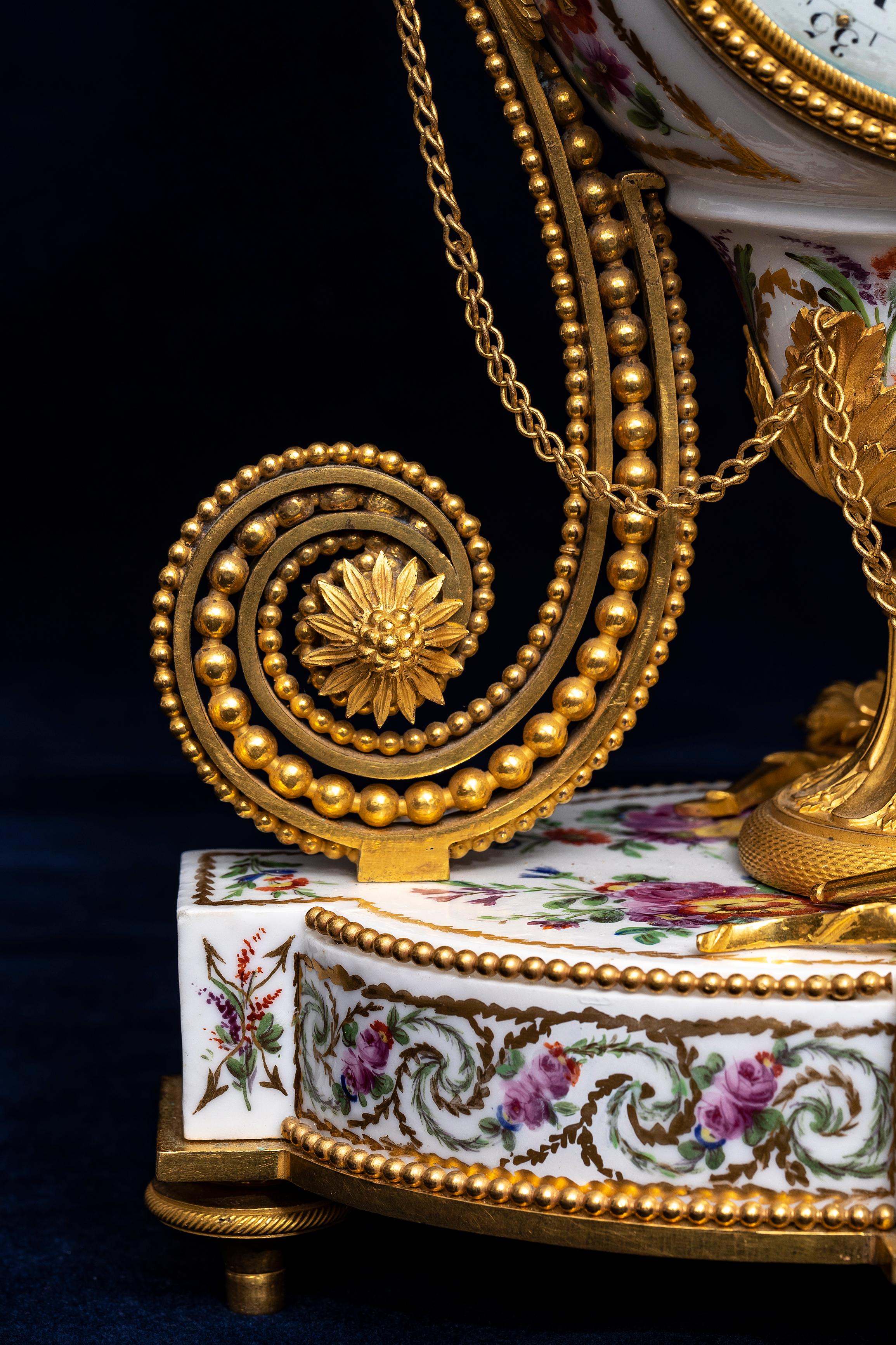 18 C. Louis XVI French Ormolu Mtd. Queen’s Manufacture Porcelain Clock, F. Godon For Sale 5