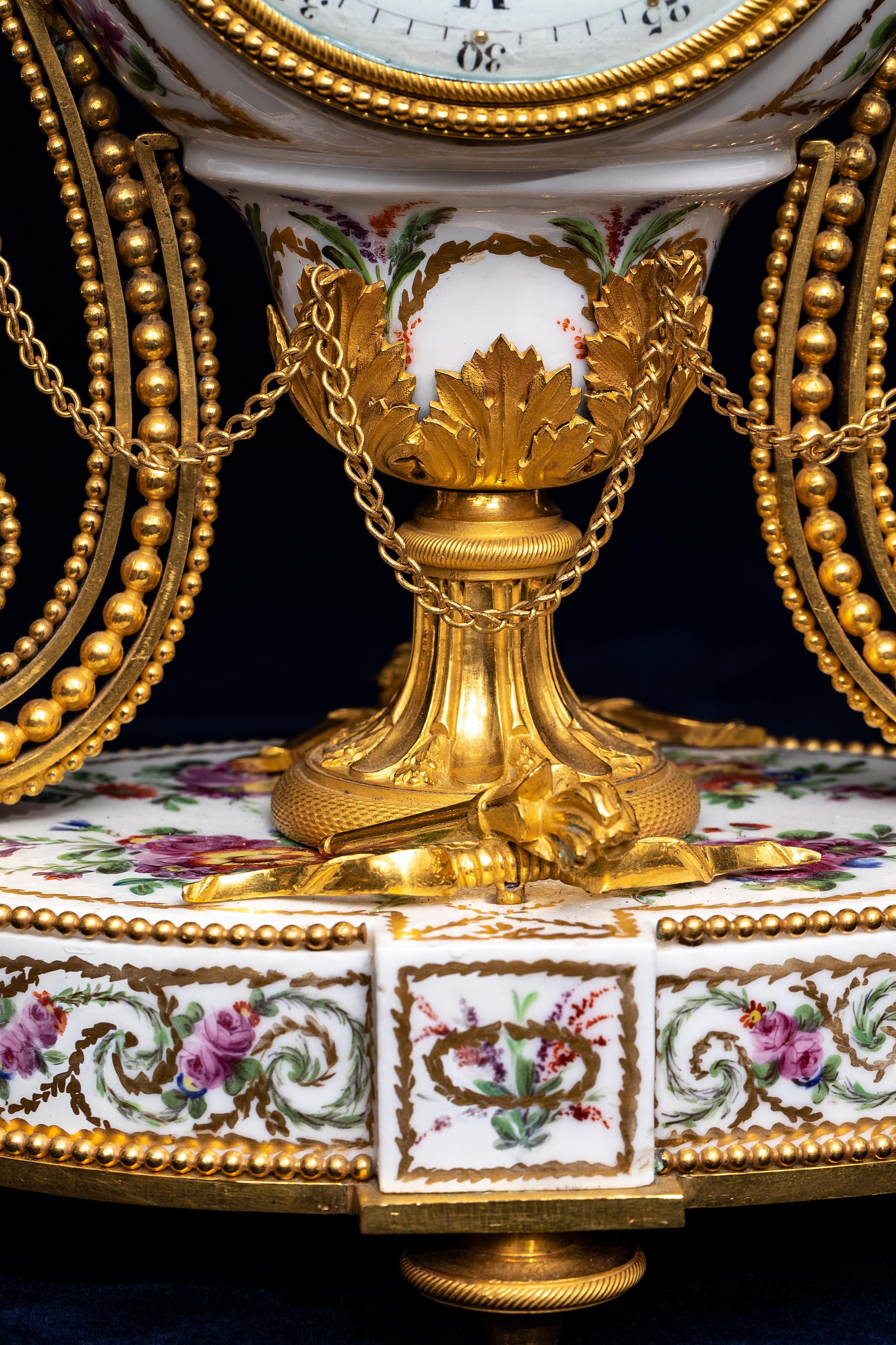 18 C. Louis XVI French Ormolu Mtd. Queen’s Manufacture Porcelain Clock, F. Godon For Sale 6