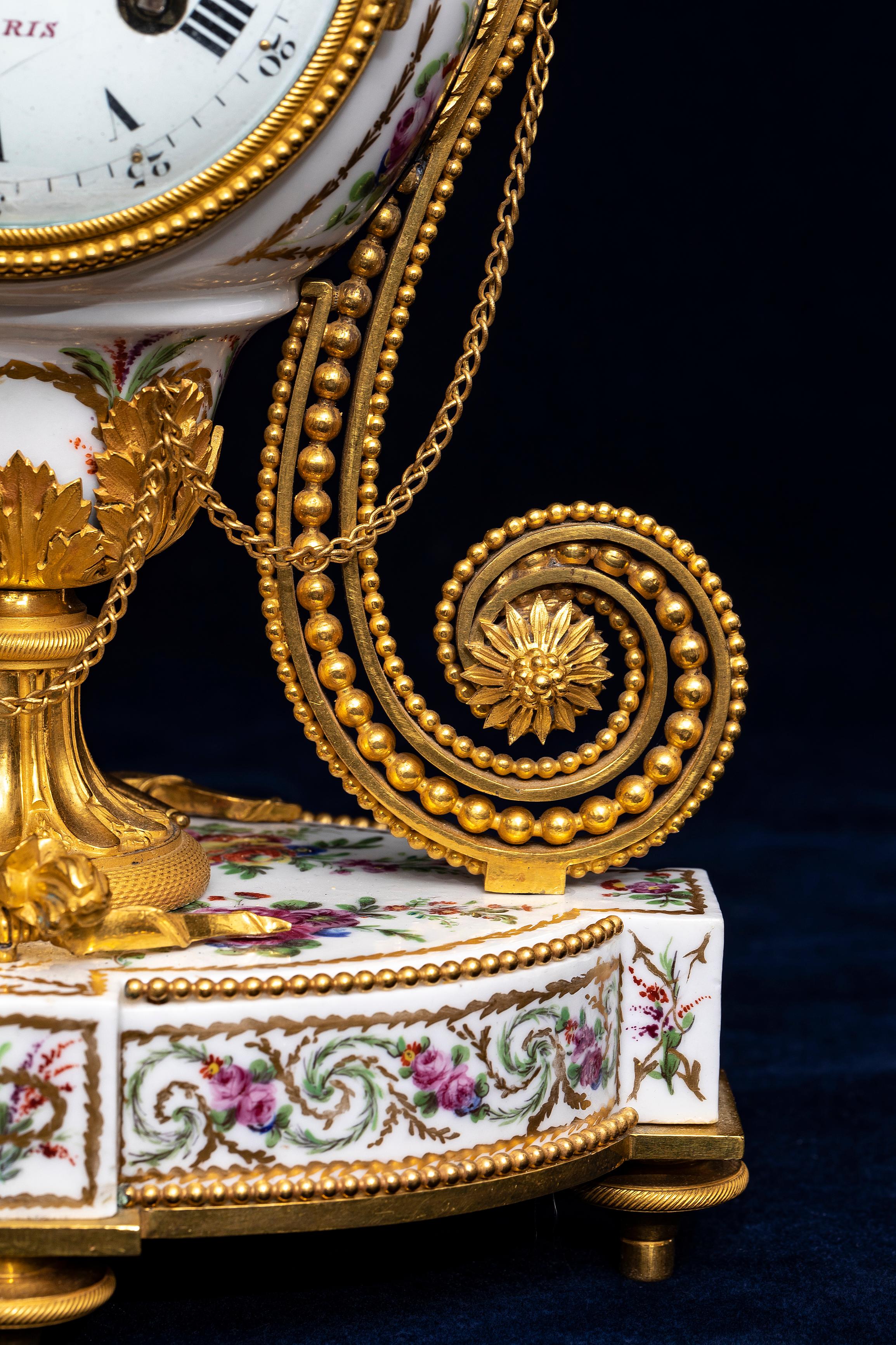 18 C. Louis XVI French Ormolu Mtd. Queen’s Manufacture Porcelain Clock, F. Godon For Sale 7