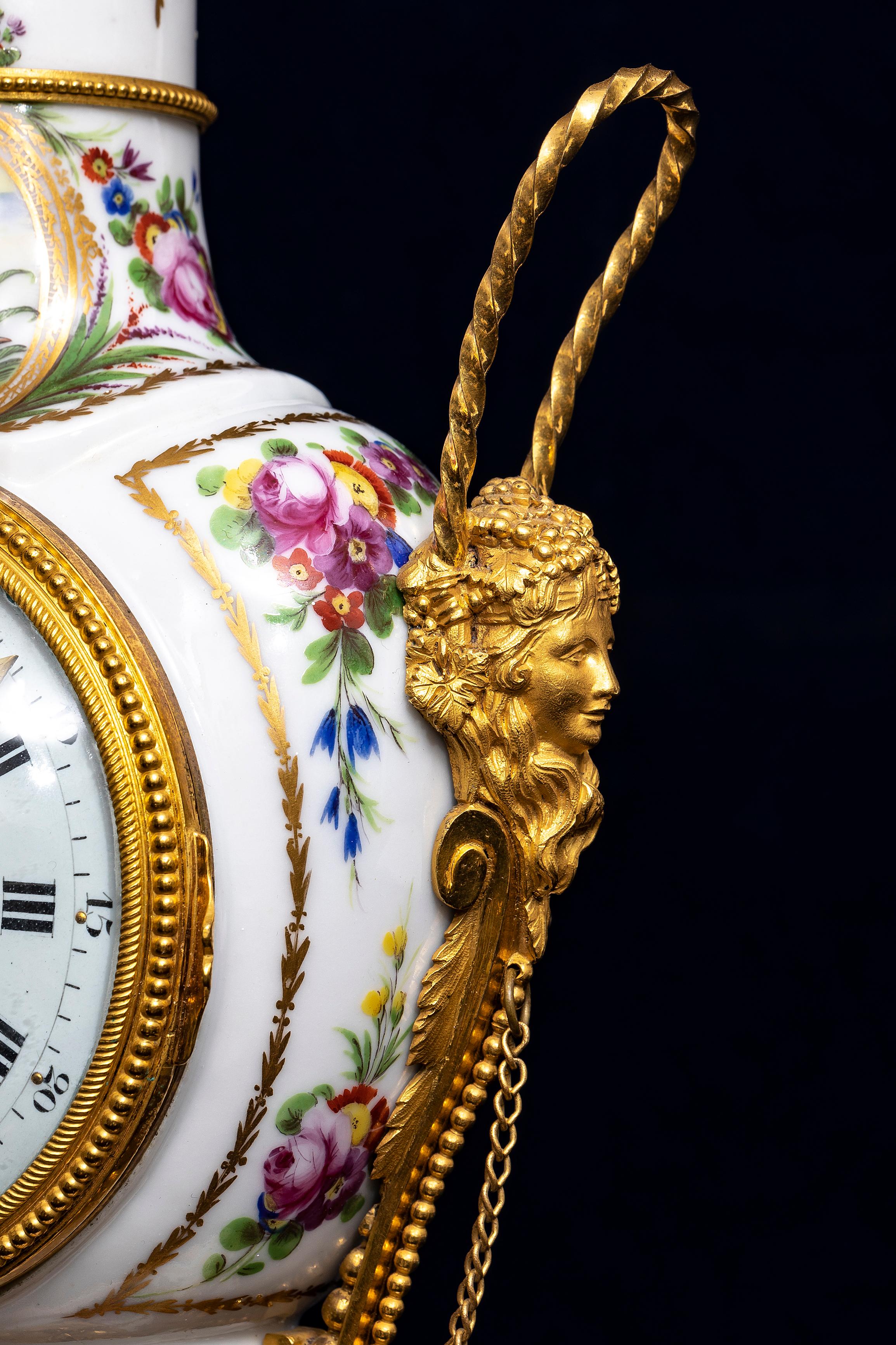 18 C. Louis XVI French Ormolu Mtd. Queen’s Manufacture Porcelain Clock, F. Godon For Sale 8