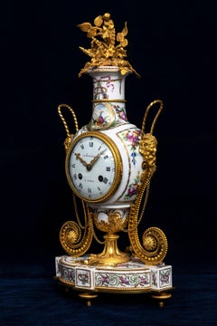 18 C. Louis XVI French Ormolu Mtd. Queen’s Manufacture Porcelain Clock, F. Godon