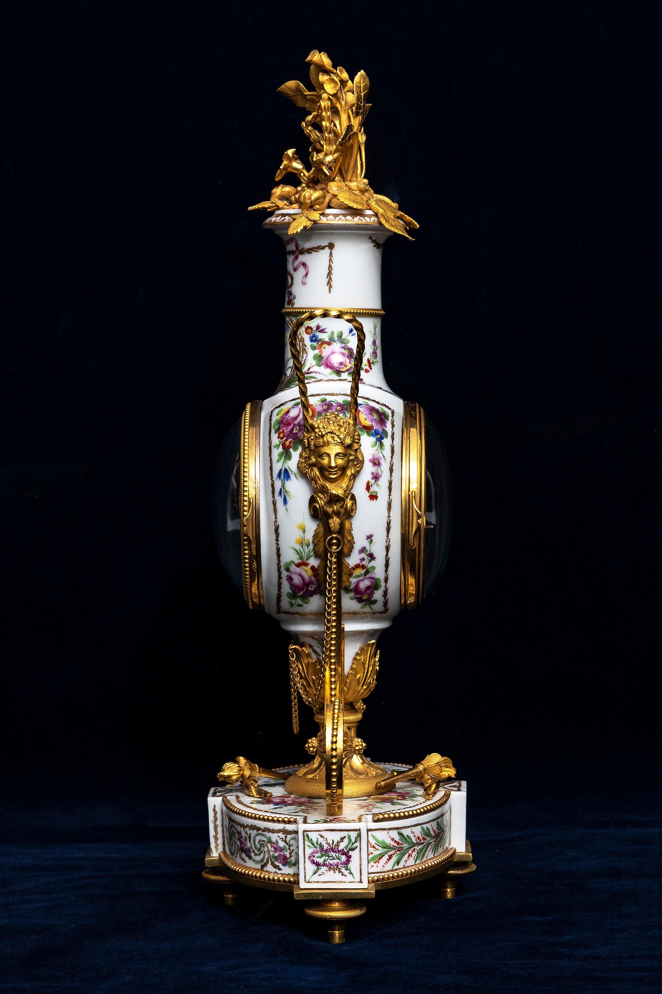 Gilt 18 C. Louis XVI French Ormolu Mtd. Queen’s Manufacture Porcelain Clock, F. Godon For Sale