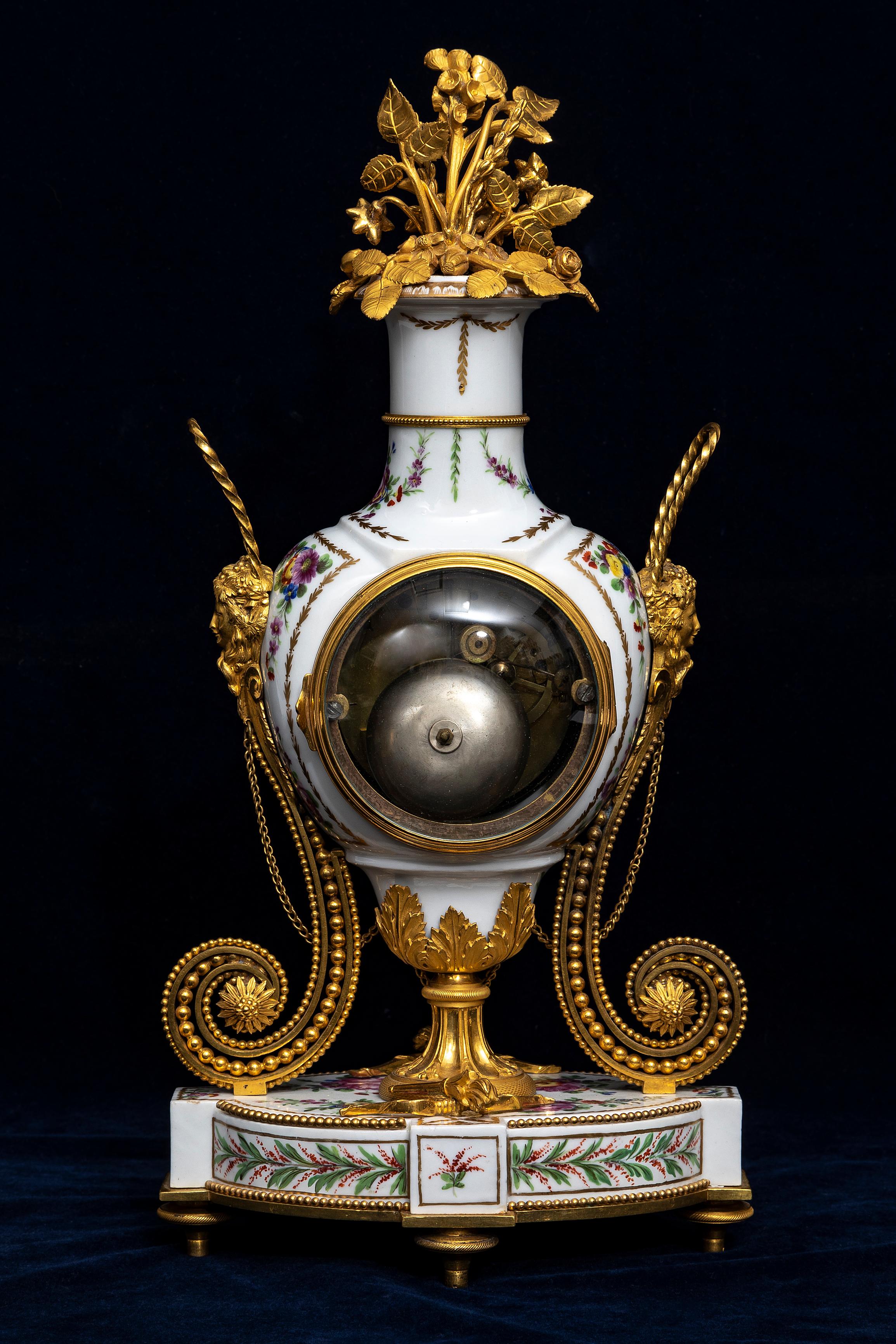 18 C. Louis XVI French Ormolu Mtd. Queen’s Manufacture Porcelain Clock, F. Godon In Good Condition For Sale In New York, NY
