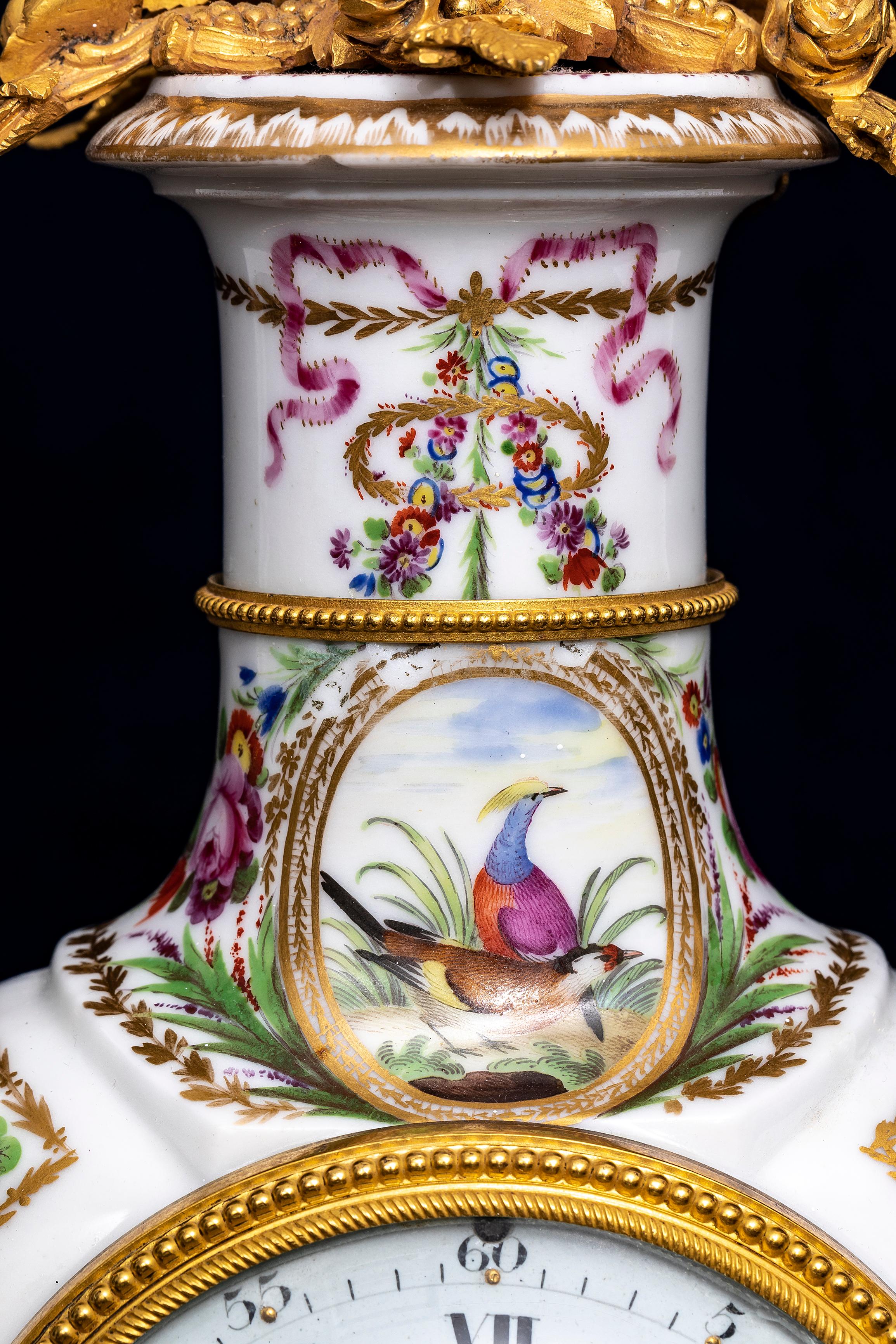 18 C. Louis XVI French Ormolu Mtd. Queen’s Manufacture Porcelain Clock, F. Godon For Sale 2