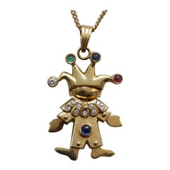 Vintage 18 Carat and Gemstone Clown Pendant on Chain