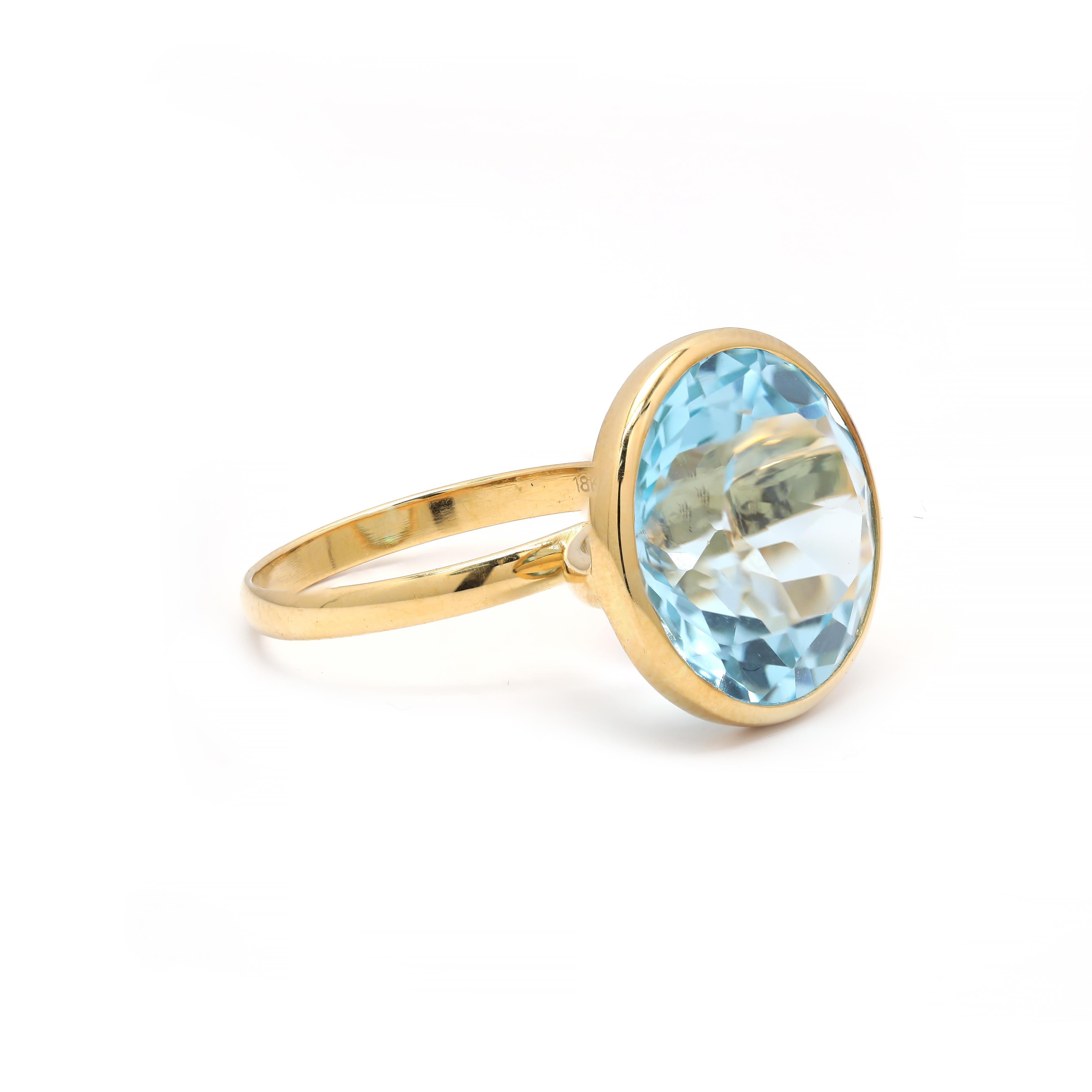 For Sale:  4 Carat Bezel Set Aquamarine Gemstone Ring in 18K Solid Yellow Gold 4