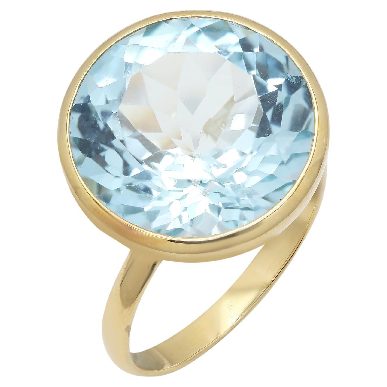 For Sale:  4 Carat Bezel Set Aquamarine Gemstone Ring in 18K Solid Yellow Gold