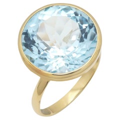 4 Carat Bezel Set Aquamarine Gemstone Ring in 18K Solid Yellow Gold