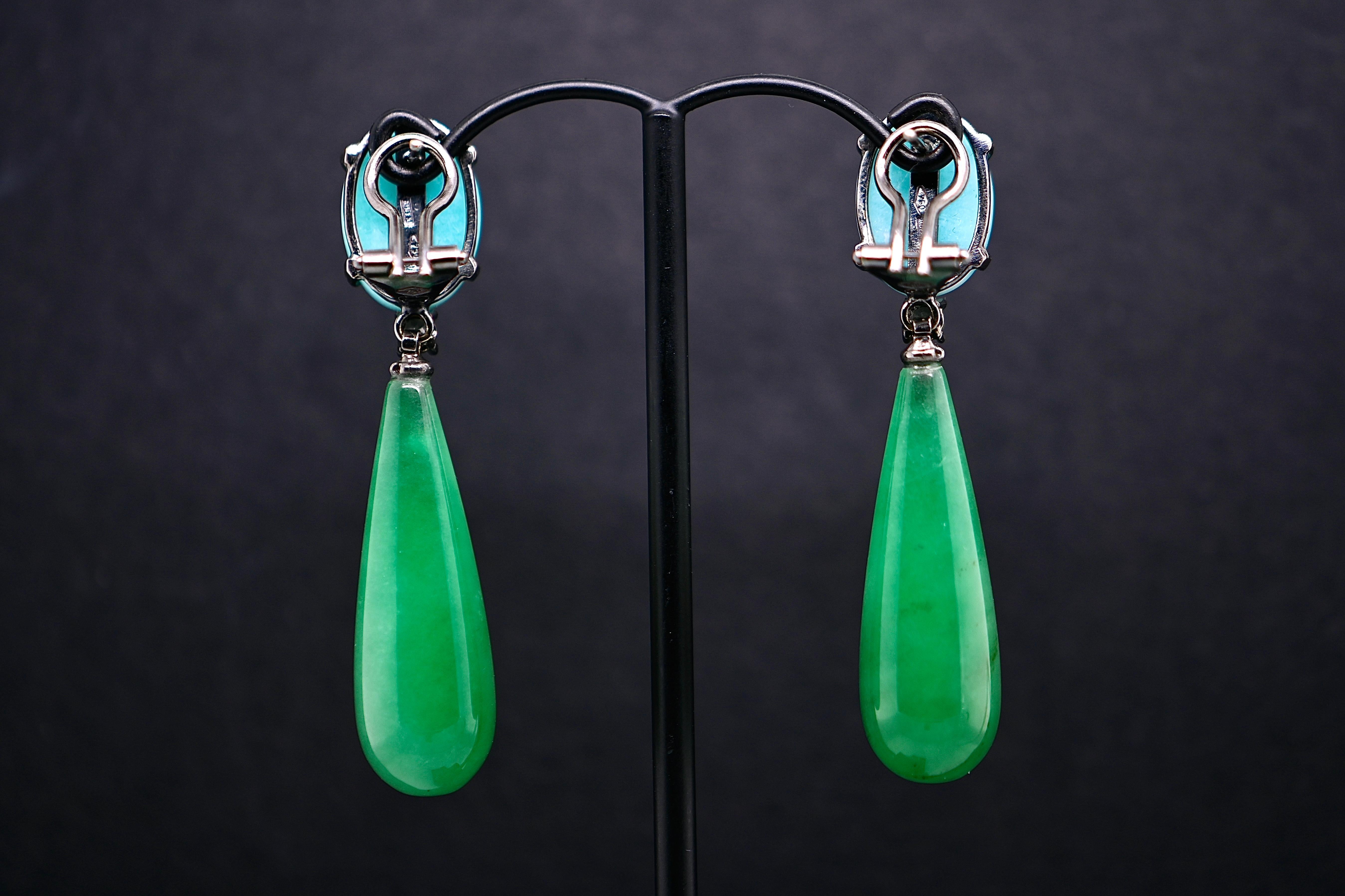 Women's 18-Carat Black Gold Earrings with Amazonite, Jade, and Sapphire Embellishments