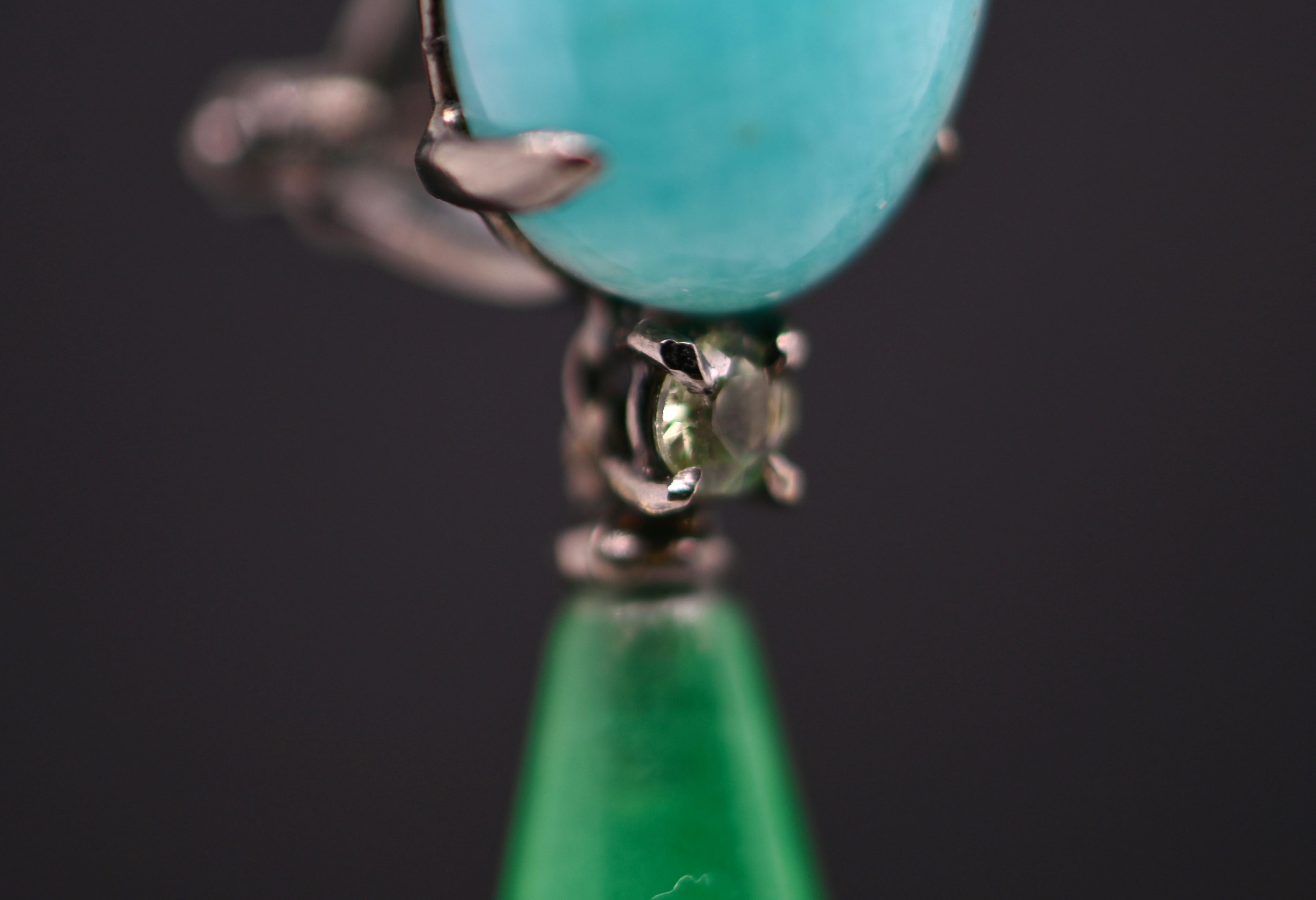 18-Carat Black Gold Earrings with Amazonite, Jade, and Sapphire Embellishments 1