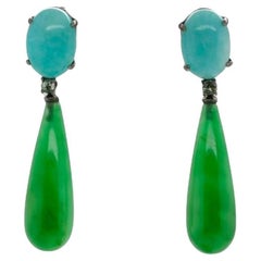 18-Carat Black Gold Earrings with Amazonite, Jade, and Sapphire Embellishments
