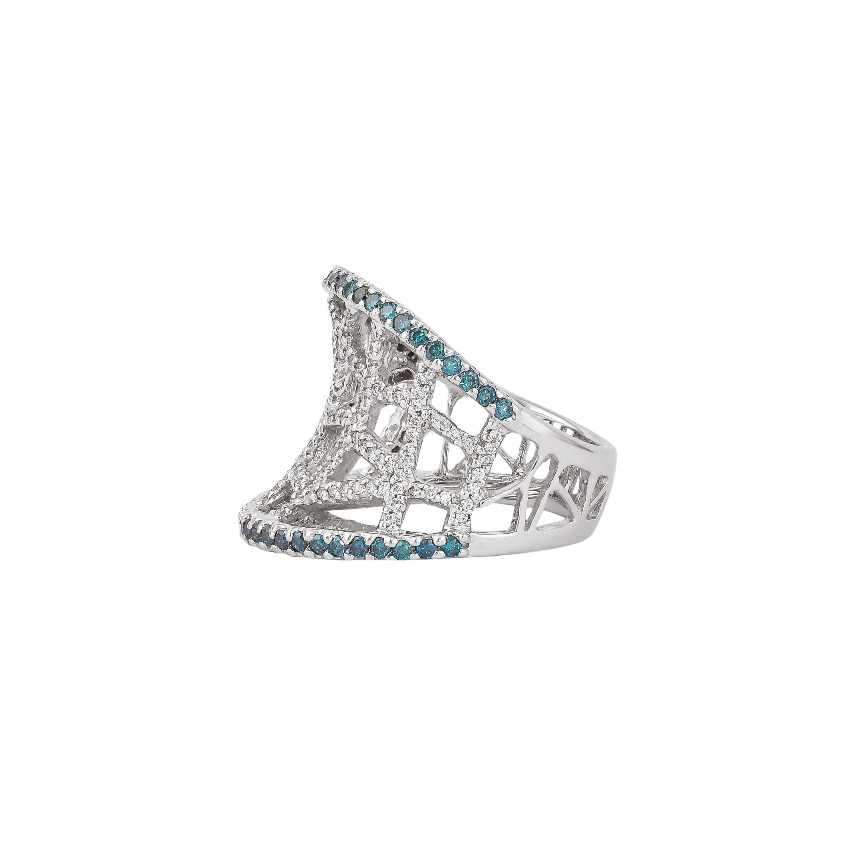 Sunita Nahata Blue & White Diamond 1.80ct. Fancy Ring in 14Karat White Gold. In New Condition For Sale In Hong Kong, HK