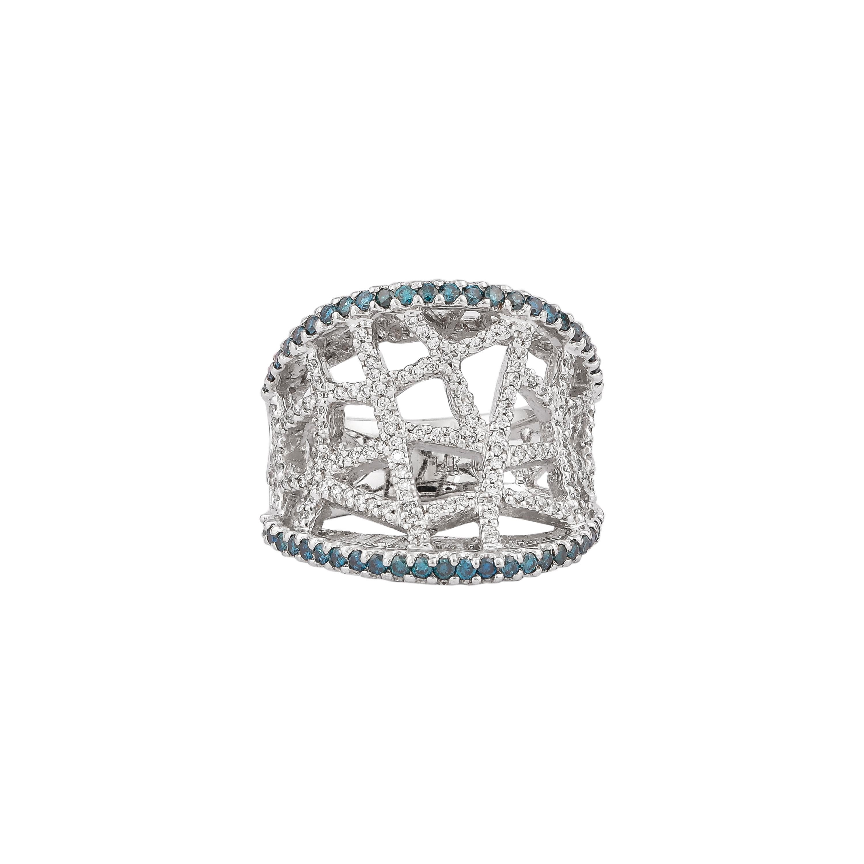 1.8 Carat Blue & White Diamond Ring in 14 Karat White Gold For Sale 1