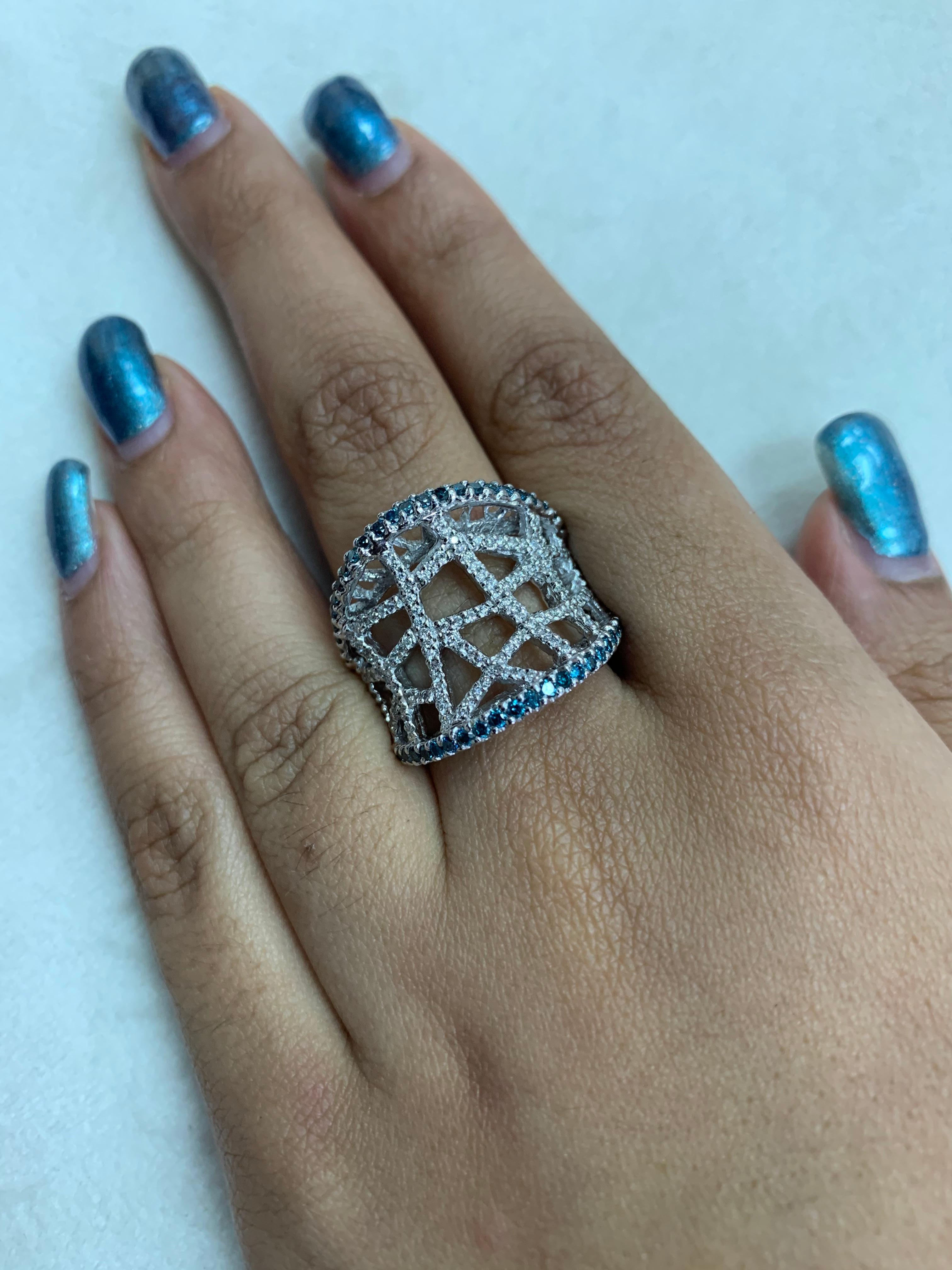 Women's 1.8 Carat Blue & White Diamond Ring in 14 Karat White Gold For Sale