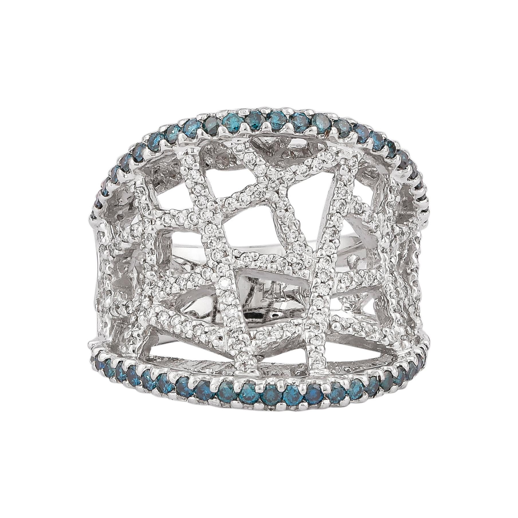1.8 Carat Blue & White Diamond Ring in 14 Karat White Gold For Sale