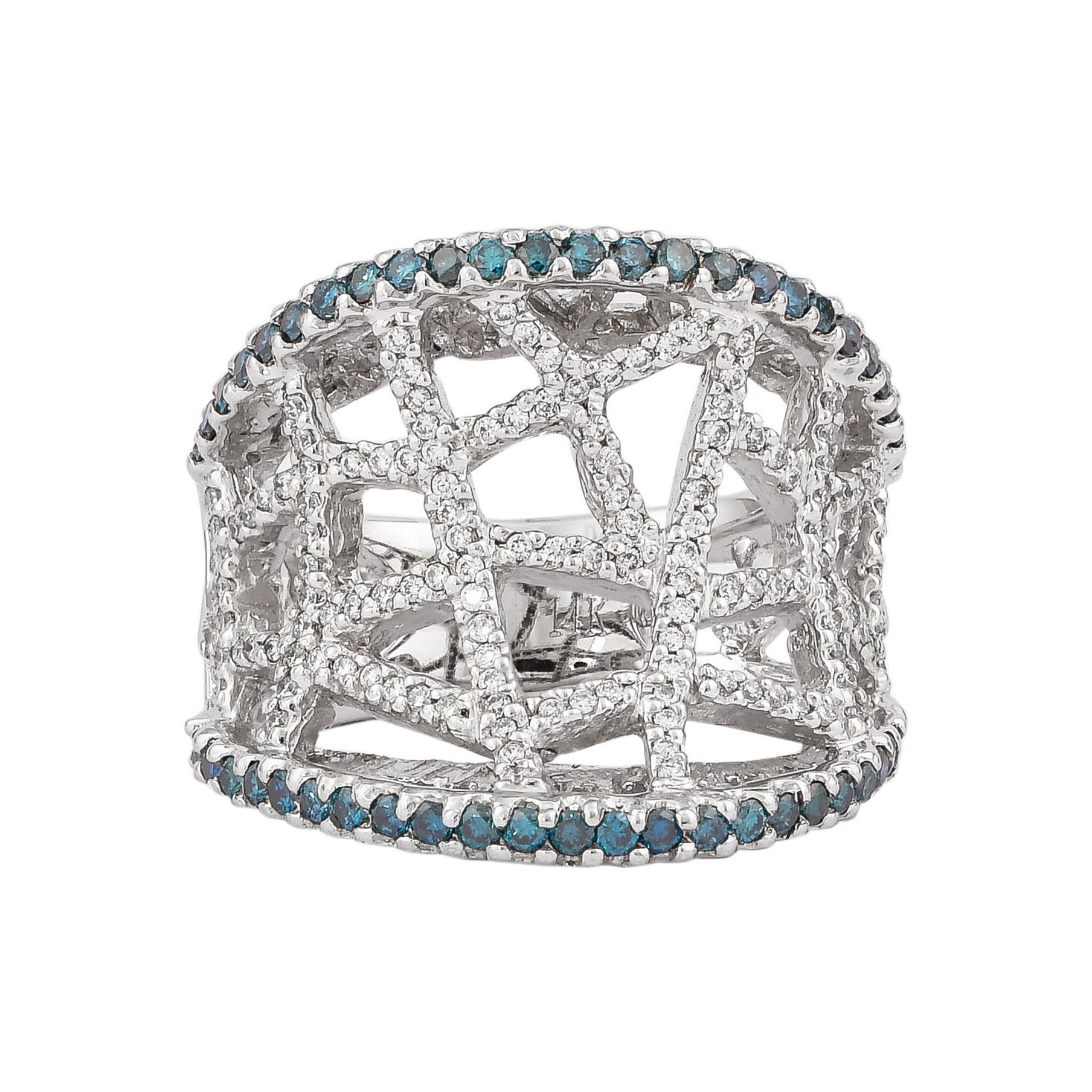 Sunita Nahata Diamante Azul y Blanco 1,80ct. Anillo de fantasía en oro blanco de 14 quilates.