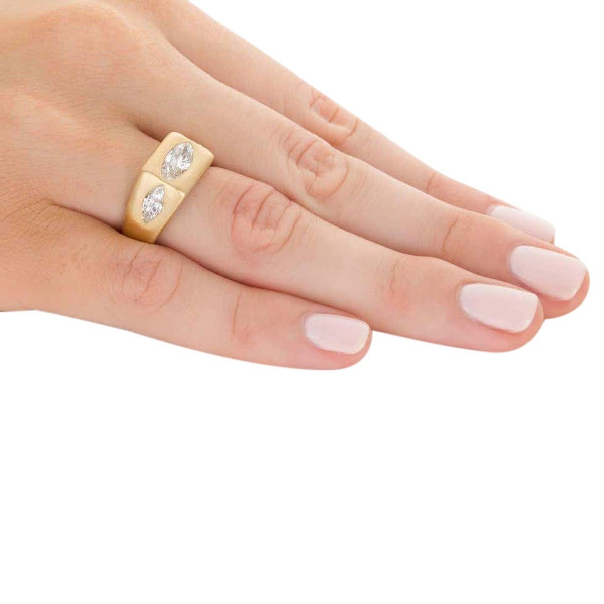 18 carat Brushed Yellow Gold Marquise Cut Hammer Set Diamond Ring 5