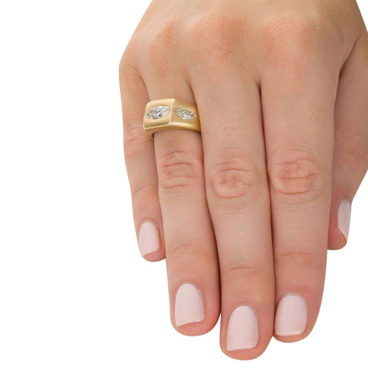 18 carat Brushed Yellow Gold Marquise Cut Hammer Set Diamond Ring 6