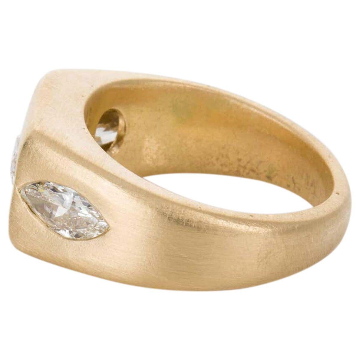 Contemporary 18 carat Brushed Yellow Gold Marquise Cut Hammer Set Diamond Ring