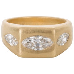 18 carat Brushed Yellow Gold Marquise Cut Hammer Set Diamond Ring