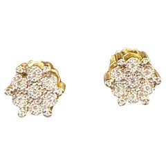 1.8 Carat, Cluster Stud Earrings 18 Karat Yellow Gold , Great Value 5.3 Gm