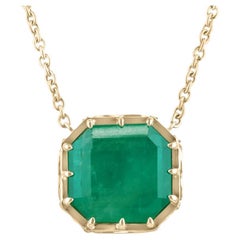 Collier vintage géorgien avec pendentif en émeraude colombienne taille Asscher de 18 carats