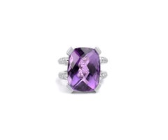 IGI-zertifiziert 18ct Cushion-Cut lila Amethyst & Diamant-Cocktail-Ring 18K Gold