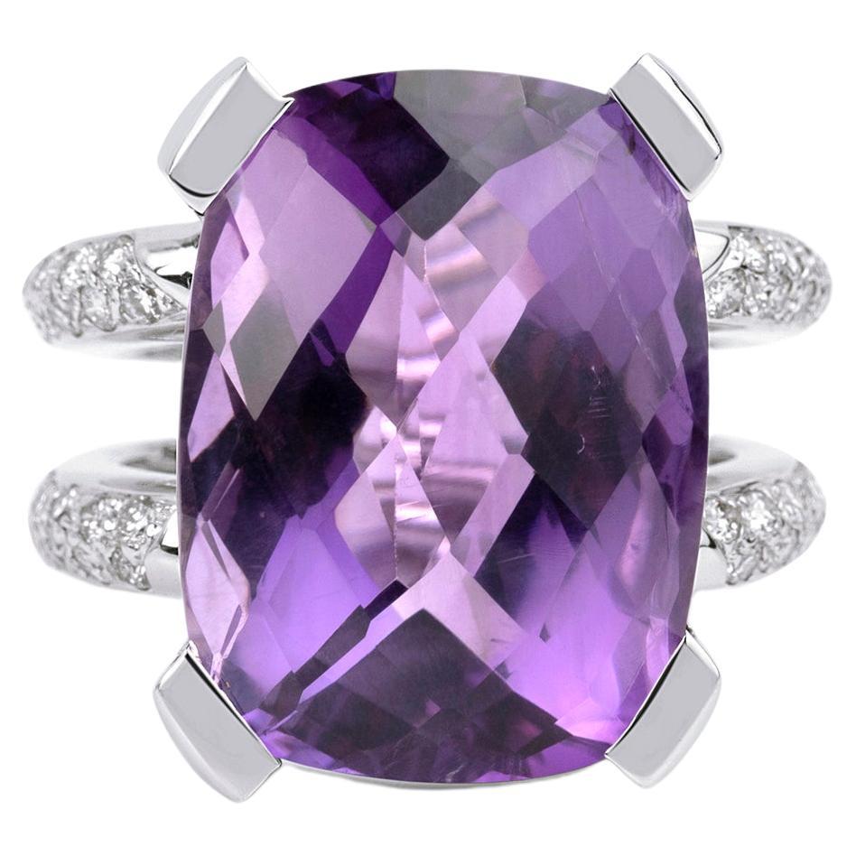 18 carat Cushion Cut Purple Amethyst 1 CT Diamond Cocktail Statement Ring 18k en vente