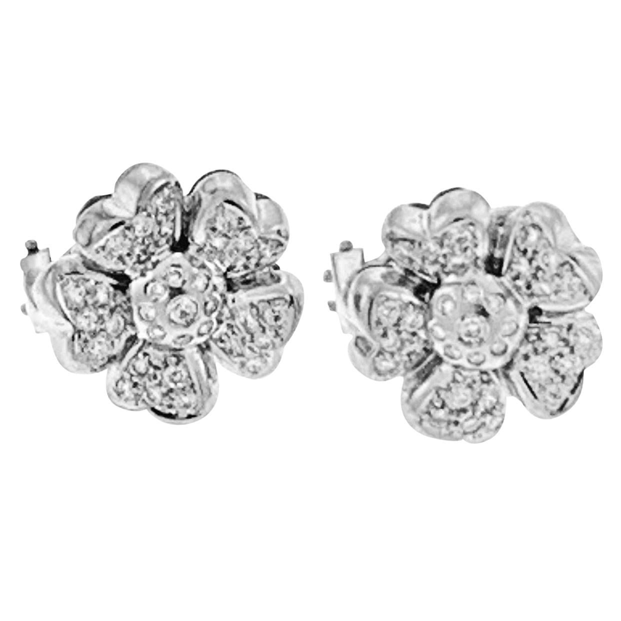 1.8 Carat  Diamond Flower/Cluster Stud Earring 18 Karat White Gold For Sale
