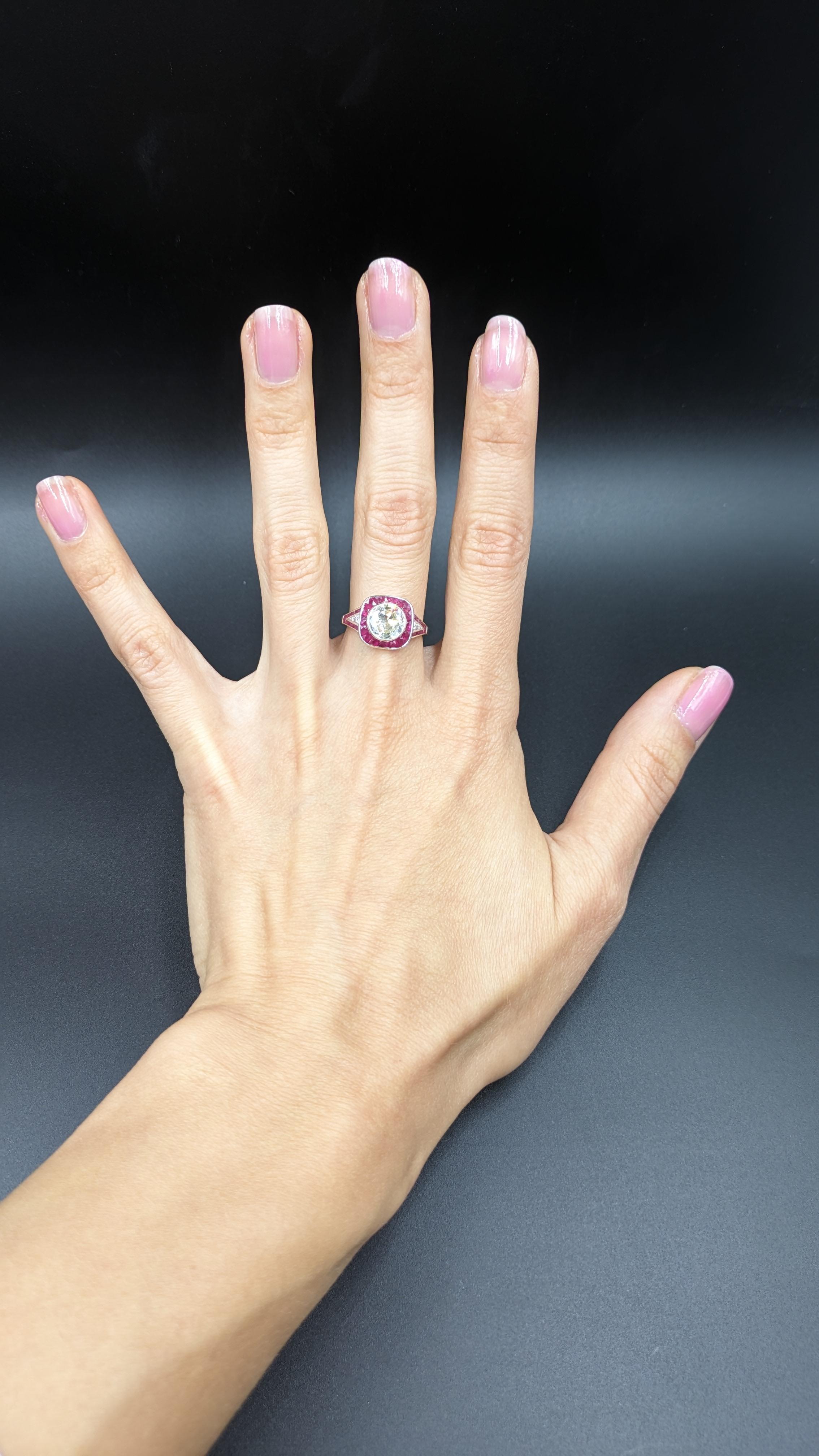 1.8 Carat Diamond French Art Deco Ring For Sale 6