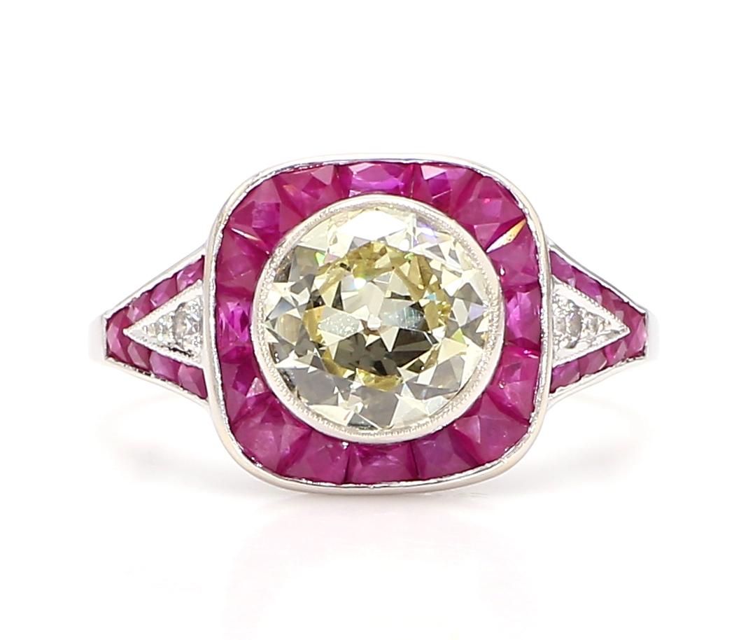 1.8 Carat Diamond French Art Deco Ring For Sale 7