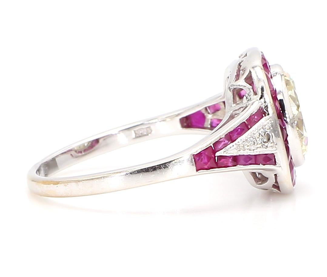 1.8 Carat Diamond French Art Deco Ring In Good Condition For Sale In New York, NY