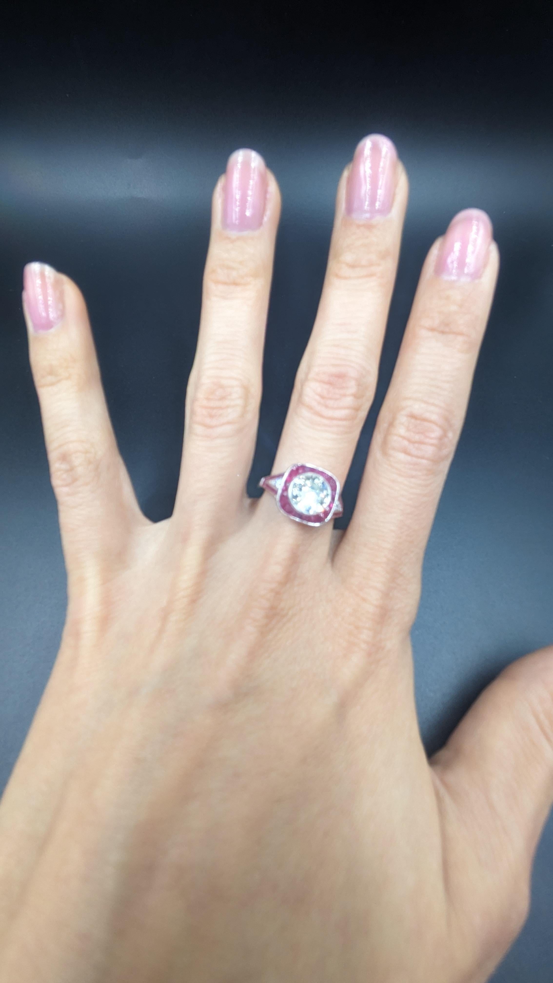 1.8 Carat Diamond French Art Deco Ring For Sale 2