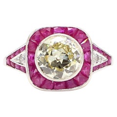 Bague Art déco française avec diamants de 1,8 carat