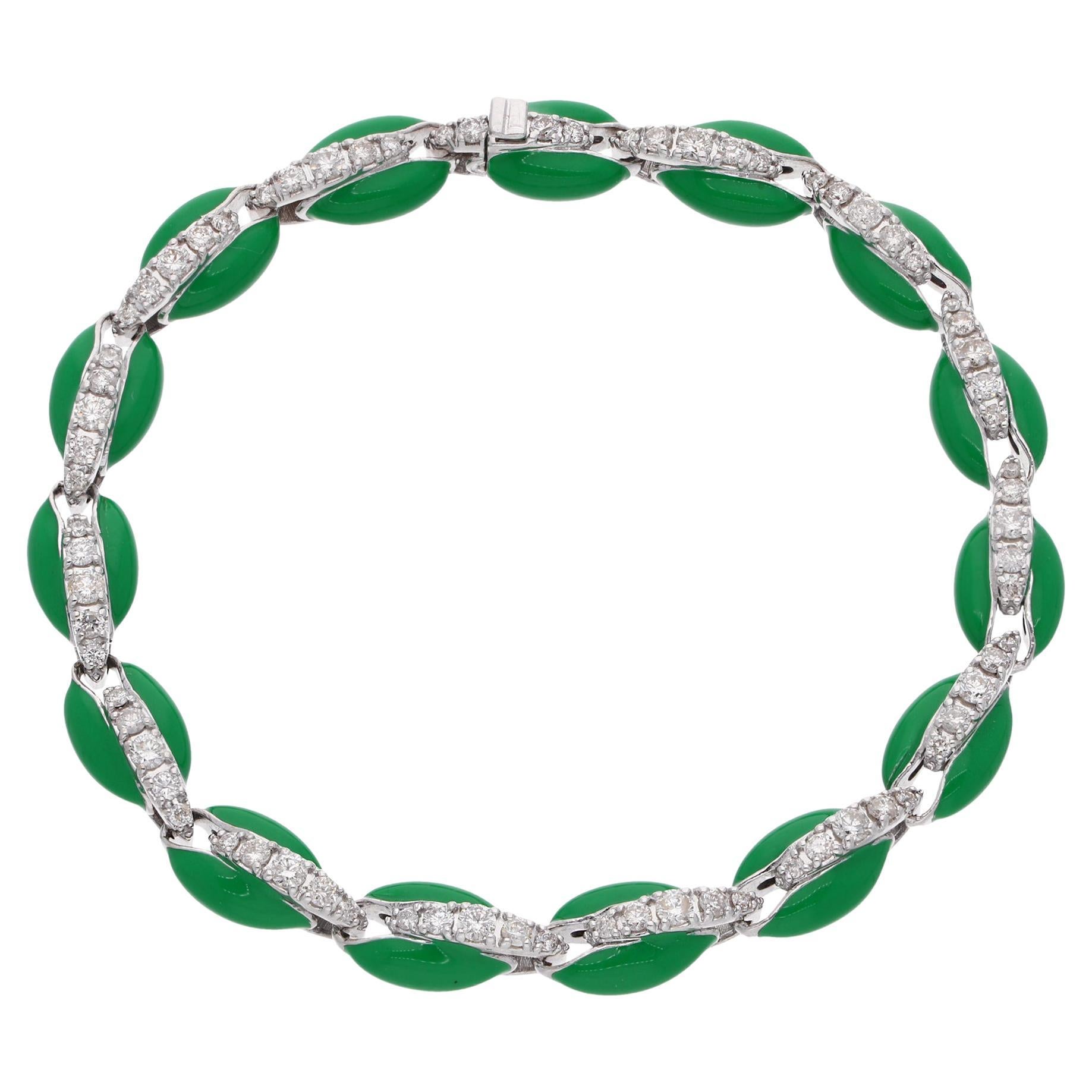 Pulsera de concha de cauri de esmalte verde y diamante de 1,8 quilates Joyas de oro blanco de 10 quilates