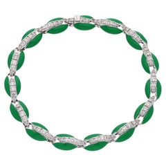 Pulsera de concha de cauri de esmalte verde y diamante de 1,8 quilates Joyas de oro blanco de 10 quilates