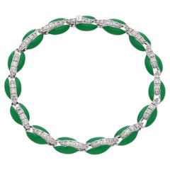 Bracelet en or blanc 10 carats avec émail vert et coquille de vache et diamants de 1,8 carat