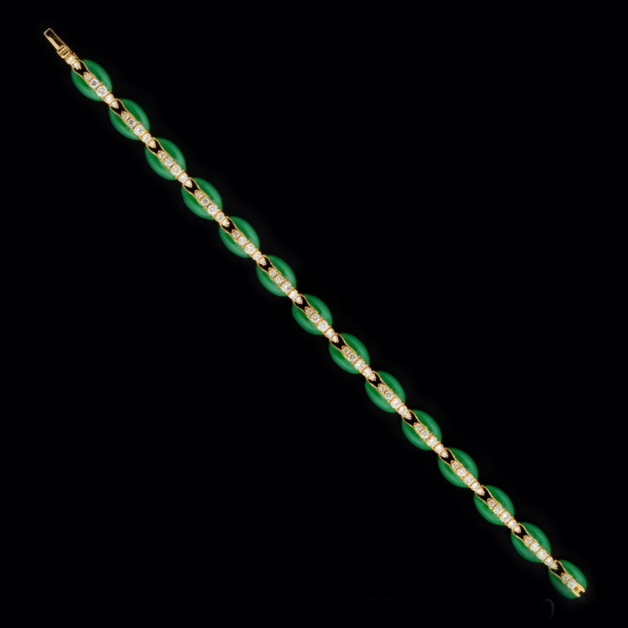 Bracelet à breloques en forme de coquillage cauris pavé de diamants 1,8 carat, en or jaune 10k et émail vert Pour femmes en vente