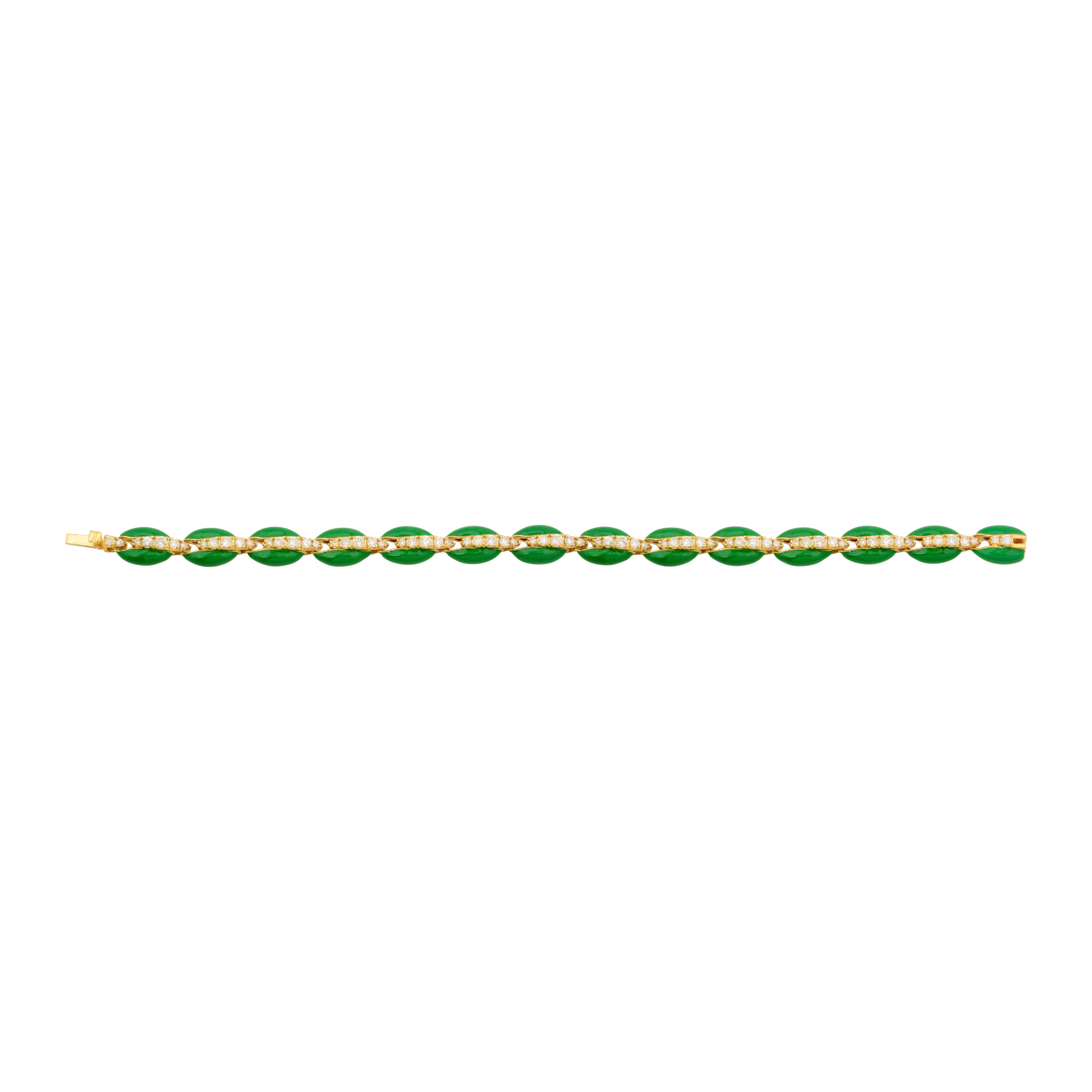 Bracelet à breloques en forme de coquillage cauris pavé de diamants 1,8 carat, en or jaune 10k et émail vert en vente 1