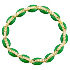 1.8 Carat Diamond Pave Cowrie Shell Charm Bracelet 10k Yellow Gold Green Enamel